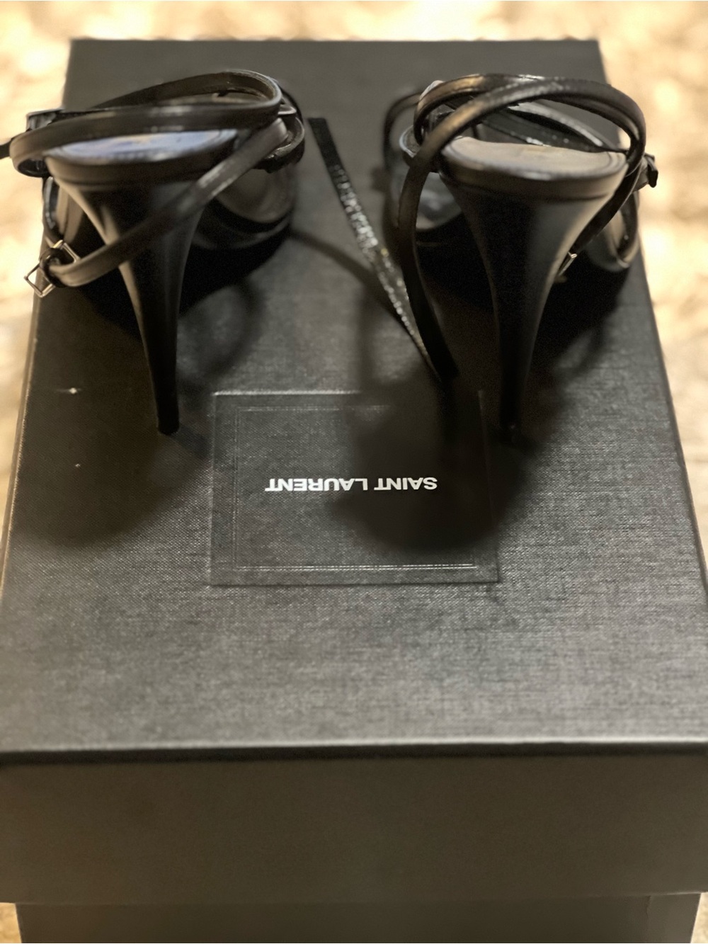 Saint Laurent Black Leather Wrap-Strap Heels - Picture 2 of 4